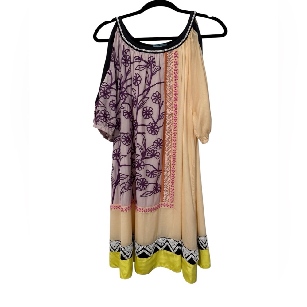 Anthropologie Beaded Patchwork Leifnotes Silk Shi… - image 1